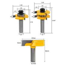 Set Of 3 Router Bits With 1/2" Shank, T-Slot And Tongue Cutter, Bottom Planer, Large Diameter Woodworking Grooving Cutter, Panel Assembly Cutter For Cabinets, Shelves And Drawers. - A - View 2