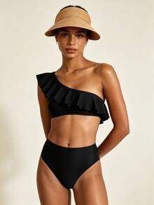 1pc Women's Fashion Straw Sun Hat Wide Brim Rolled Edge Foldable Summer Beach Sun Hat - Multicolor - View 4