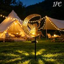 1/2 piezas Luces solares de jardín con estaca de hada de luna, luces decorativas LED de bola de vidrio agrietado para exteriores, luces solares impermeables para paisaje, adecuadas para patio, césped, terraza, camino y macizo de flores, decoración de jardín de hadas, regalo de decoración festiva - Lámpara de jardín de hadas - Ver 15