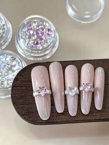1 Box Sparkling Heart Rhinestone Ring Nail Art DIY Decor Kit, Luxury 3D Nail Accessories, Shiny Manicure Supplies Nail Charms - Multicolor - View 1