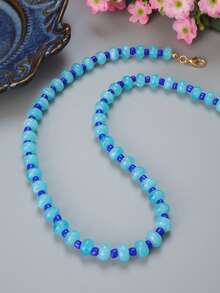 1 pieza Collar de cuentas de resina con color de caramelo y chicle de pasión, versátil de moda, dulce, lindo, retro, geométrico 3D, personalizado, romántico, elegante, estilo bohemio de Oriente Medio con textura, collar de cadena para la clavícula, adecuado para uso diario, citas, vacaciones, días festivos, viajes (textura, color y profundidad aleatorios) - collar - Ver 18
