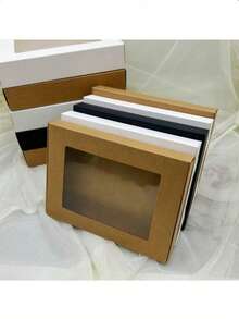 10pcs Kraft Paper White Cardboard Transparent PVC Window Display Gift Box, Towel Scarf Toy Packaging Box, Necklace Display Packaging Box (Size: 12*12*4) - 20x15x2.5cm/20x15x4cm Boxes - View 1