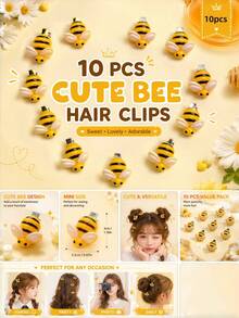 10/5pcs Cute Bee Shaped Hair Clips Set, Designed For Women, Cartoon Bee & Alligator Hair Clips, BB Clips, Resin Material, Non-Slip Design, Suitable For Daily Wear, Firm Grip, No Hair Damage Risk, Applicable For Daily Wear, Parties And Birthday Gifts,Hair Slide - Multicolor - View 4