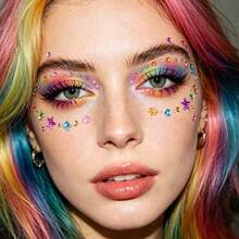 1PC Colorful Star Face Gems, Self Adhesive Rainbow Rhinestone Stickers, Star & Round Crystals For Eye Face Body, Festival Rave Party Cosplay Makeup Jewels - Multicolor - View 3