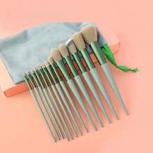 Set Kuas Makeup Serat Halus Hijau 13 Buah, Set Lengkap Ramah Kulit untuk Wajah dan Mata, Dilengkapi Kantung Serut Portabel, Hadiah Kecantikan untuk Pernikahan, Pengiring Pengantin, atau Liburan - Set Kuas Makeup Hijau - View 7