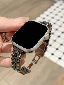 MAPUCE 1條高級Y型水鑽金屬錶帶，適用於Apple Watch 38/40/41/42/44/45/46/49mm，適用於Apple Watch Series Ultra/SE/11/10/9/8/7/6/5/4/3/2/1，長度可調，操作簡單方便，時尚女款配件錶帶（僅錶帶，不含手錶） - 黑色 - 查看 2