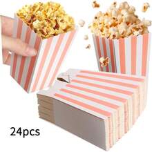 24PCS/12PCS Striped Popcorn Paper Boxes - Carnival Party Mini Paper Popcorn Candy Containers Movie Night Party Supplies Light Pink - Baby Pink - View 10