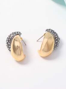 1 Pair Elegant Cool-Tone High-End Teardrop Gold Contrast Color Full Rhinestone Earrings Minimalist Eye-Catching Women's Jewelry - Gold and Diamond-encrusted Earrings - View 3