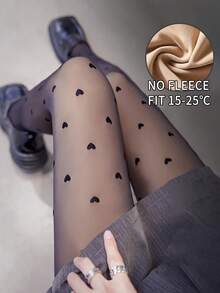 1pc 80g/220g/300g Women's Sexy Sheer Black Heart Pattern Tights, Thermal Lined High Waist Pantyhose, Daily Office Fashion, Warm Leggings (Suitable For 5-15°C) - Black - View 7
