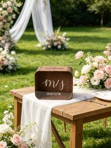 1pc Customized Wooden Wedding Card Box, Personalized Name & Date Wedding Gift Card Storage Box, Engraved Rustic Style Wooden Money Box, Customized Text Reception Card Collection Box, Wedding Ceremony Decoration, Bridal Shower, Engagement Party, Anniversary Celebration Keepsake - Multicolor - View 4