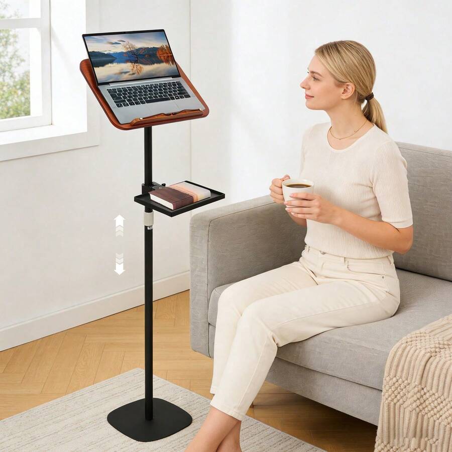 1pc Floor-Standing Reading Stand, Height Adjustable Book Stand, Rectangular Reading Stand With Tray For Office, Living Room, Kitchen, Study Room, Library, Music Room, Studio - Black - View 1