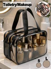 1 Stück Multifunktionale Kulturbeutel, wasserdichte Kosmetiktasche, große Kapazität Make-up Organizer Tasche, mit Haken, doppelschichtig, wasserdicht, große Kapazität, Polyester Material, Reiseaccessoires, Reiseessentials, geeignet für Kosmetik, Gesichtsmasken, Toilettenartikel, Uhren, Schmuck, Sonnenschutz, Parfüm, usw. Aufbewahrung, Geburtstagsgeschenk, Feiertagsgeschenk, Ramadan Geschenk, Abschlussgeschenk, Brautjungfer Geschenk - Mehrfarbig - Übersicht 2