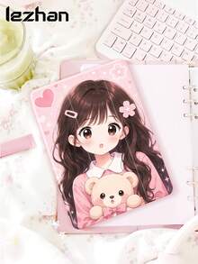 1pc Cartoon Girl Holding Bear Pattern Tablet Protective Case, With Pencil Slot, Tri-Fold Tablet Stand Protective Shell, Compatible With IPad 10.2 Inch Pro 11 2021/2020 /10th Gen/ (A16) 11 Inch 11th Gen 2025 8th/9th/10th Gen, Compatible With Samsung Galaxy Tab A8 10.5 Inch 2022, Matepad 10.4/ Tab/, Supports Sleep/Wake, Gift For Kids / Gift For Family, Romantic And Practical Gift. - Multicolor - View 1