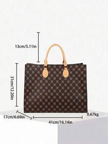 DEDOO 1pc Large Capacity Tote Bag Set, Fashionable Colorblock Print, Large Capacity Zipper Design, Suitable For Daily, Business Travel, Vacation - Coffee - View 3