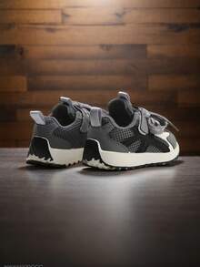 1 Pair Baby Walking Shoes, Casual Versatile Kids Sports Shoes, Fashion Leather Patchwork Breathable Mesh Design, Suitable For Summer - Grey - View 3