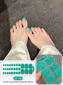 20pcs Semi-Cured Gel Nail Stickers, Long-Lasting Salon-Grade Nail Decals, Easy To Apply And Remove, UV Light Compatible - Green - View 8