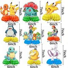 16 Stücke-Pokémon Geburtstags-Party-Deko-Set, Happy Birthday Buchstaben-Banner + Waben-Tischdekoration + Hängende Wirbel, Kinder Anime Themen-Party-Zubehör - B4-26 - Übersicht 7