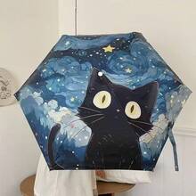 1pc Oil Painting Cat Pattern Mini Pocket Umbrella, Sun Protection And Rainproof Function, Convenient Storage, Suitable For Outdoor Use - Van Gogh Capsule Cat - View 16