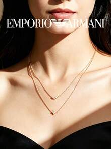 Rose Gold Multi-Layer Necklace With Crystal Crescent Moon And Star Pendant Armani EG3393221 Exquisite Romantic Daily Women's Jewelry - Rose Gold - View 5