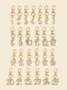 1pc Fashionable European And American Creative Versatile Cute Mini Lucky Number 1-25 Keychain Bag Charm, Suitable For Women's Car Key Bag Decoration And Gift - Gold - View 3