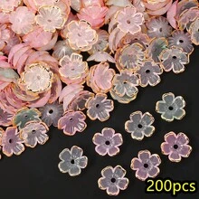 200顆透明花朵巴洛克珠飾搭配復古金邊隔珠，適用珠寶DIY手鍊、手機鍊、手工配件製作 - 金邊小花朵 - 查看 17