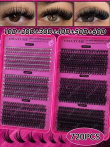 648/684/720pcs Large Capacity Cluster False Eyelashes, Thick And Curly Eyelash Extension Set, D Curl, DIY Eyelash Extension Kit, Fluffy And Soft Individual Lashes, Create Full And Natural Makeup Look, Easy And Convenient DIY At Home, Cluster Lashes. Suitable For Summer Wear. - Multicolor - View 18