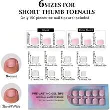 50片短款法式腳趾壓貼式假腳趾甲，粉色軟膠全覆蓋可拆卸法式邊緣足部美甲套組，適合夏天沙灘涼鞋腳趾甲裝飾 - 粉色 - 查看 4