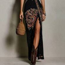 2026 Long Dress With Slit And Digital Print Sleeveless Top, European And American Style Women's Clothing - Black - View 4