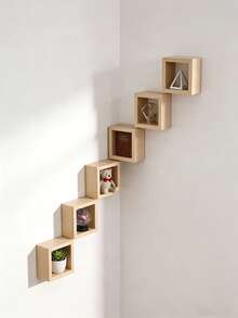 1pc/5pcs Wooden Wall-Mounted Plant Shelf Floating Display Rack Square Wall Storage Organizer Decorative Shelf Succulent Planter Wall Storage Rack Suitable For Living Room Bedroom Bathroom Kitchen Office Farmhouse Indoor Outdoor Plant Storage Wall Decor - Multicolor - View 7