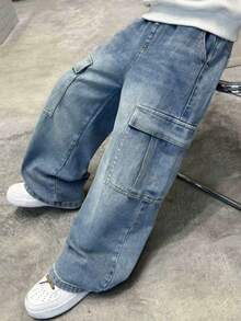Tween Boy Spring Workwear Denim Jeans Summer Fashion New Style - Blue - View 3
