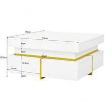 High-Gloss Coffee Table / Modern Coffee Table / MDF Living Room Table / Side Table With Drawers And Gold Accents / With Two Drawers / Easy To Clean And Assemble - White - View 4