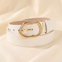 1pc Geometric Pattern Elegant PU(Polyurethane) Women's Belt, All-Season Versatile Niche Asymmetric Buckle, Light Luxury Style - White - View 6