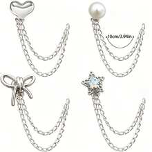 8pcs Multi-Function Clothing Decoration Clips, Metal Star Heart Bow Shape, Pant Leg Hem Cinch Clips Sleeve Fixing Clips, Universal For Shirts And Pants, Creative Clothing Decoration Buckle Chain Clips, Pant Leg Shortening Organizer Tool - Multicolor - View 5
