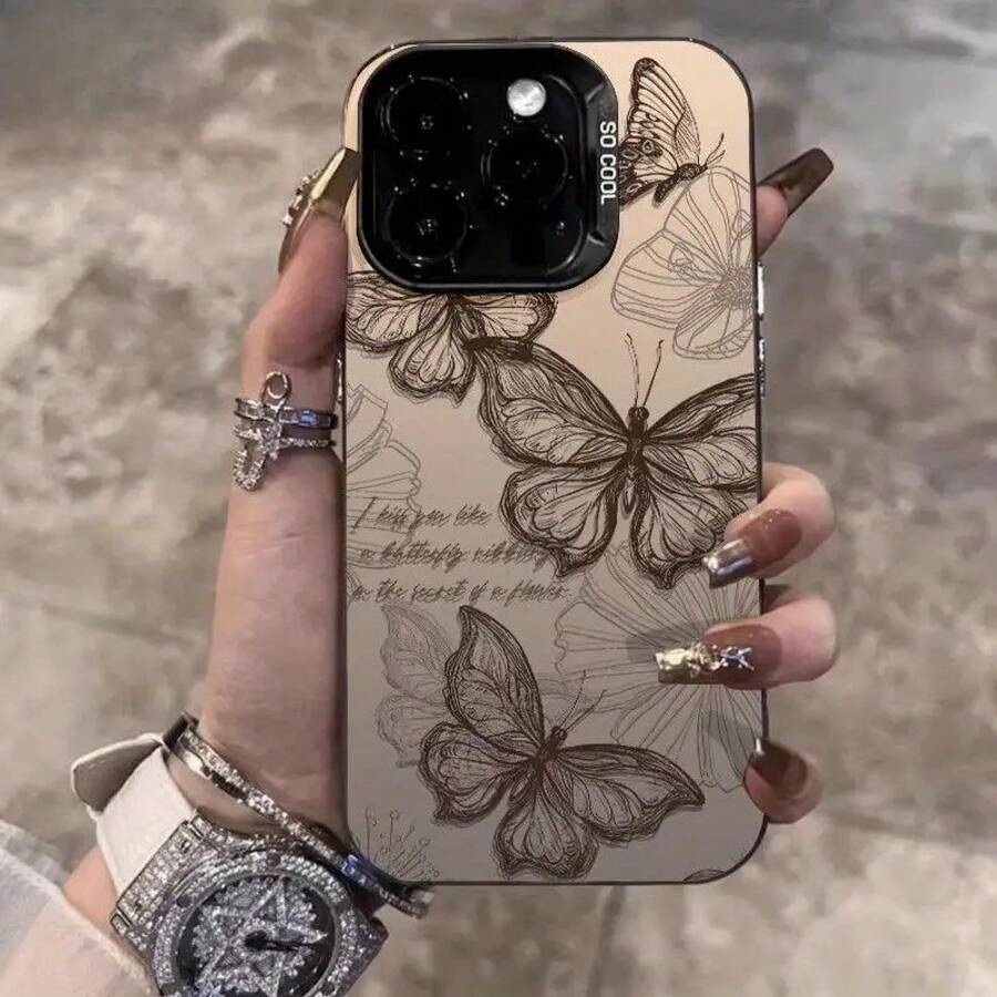 Phone Case - Floral Design With Butterflies, Compatible With Apple 15Promax, Iphone11/11Proamax/11Pro/12/12Pro/12Promax/13/13Pro/13Promax/14/14Pro/14Promax/15/15Promax/15Pro/16/16Pro/16Promax, Protective Case - 1 PCS - 查看 1