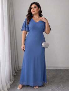 2026 Spring New Casual Solid Color Round Neck Long Sleeve Dress, Comfortable & Flattering For Daily, Commute, Outing And Party Elegant Summer - Blue - View 8