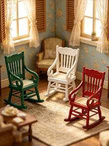 1pc 10.2cm Dollhouse Miniature Rocking Chair, Multi-Color High Back Curved Armrest Rocking Design, Miniature Scene Construction, Doll Photography Backdrop Decoration, 1:12 Scale Dollhouse Interior Furniture Accessory, Suitable For Christmas, Birthday, Valentine's Day Gifts, Bedroom, Living Room, Country Cottage Micro Landscape Decor, All-Season Handmade Miniature Craft - Multicolor - View 7