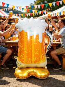 1pc Large Base Beer Mug Shaped Balloon, Standing Beer Balloon, Suitable For Beer Festival, Celebration, Perfect Brew Theme Party, Summer Party, Retirement Party, Anniversary Celebration, Bachelor Party Decoration - Multicolor - View 4
