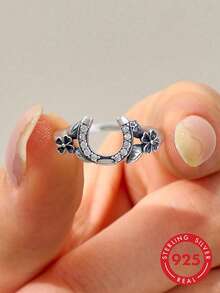 1pc 925 Sterling Silver U-Shaped Floral Ring With Rhinestones, Multiple Sizes Available, Suitable For Women, Ideal Gift For Dates - Silver - View 5
