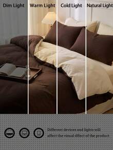 Blue And White Color Block Washed All Skin-Friendly Duvet Cover 3 Pieces Set - Coffee Brown - View 6