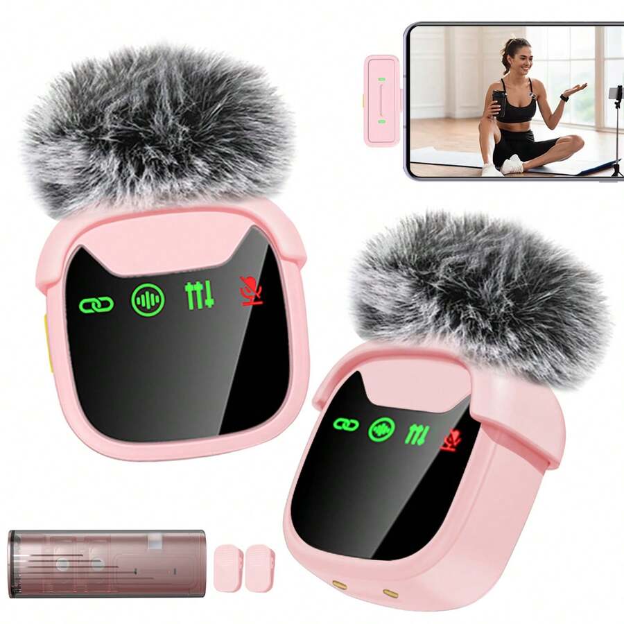 Professional Wireless Lavalier Microphone, Wireless Lavalier Mic Compatible With Iphone & Type-C Phones, Perfect For Video Recording, Teaching, Interviews, Vlogging, Live Streaming, Receiver:300mAh, Microphone:60mAh 3.7V Rechargeable Lithium Battery - View 1