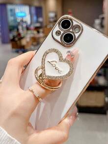 Shiny Rhinestone Heart-Shaped Phone Ring Holder, Foldable Finger Grip Stand, Cute Enamel Colorful Y2K Aesthetic Glitter Phone Accessory, Compatible With IPhone And Android Phones - Multicolor - View 6