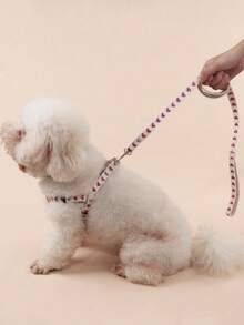 1 Set Cute Polyester Heart Pattern Collar Harness Leash Set, Suitable For Small Teddy Bear Outdoor Use (Not Suitable For Large Dogs) - Red Violet - View 5