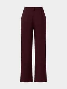 Elegant Commuter Minimalist Daily Office Pants - Burgundy - View 7