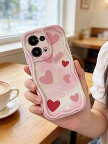 1pc Creamy Dopamine Wave Ruffle Soft TPU Texture Creative Personalized Full-Screen Heart Letter Pattern Phone Case Compatible With Galaxy S21 S22 S23 S24 S25 S26//Honor// And Other Models - White - View 2