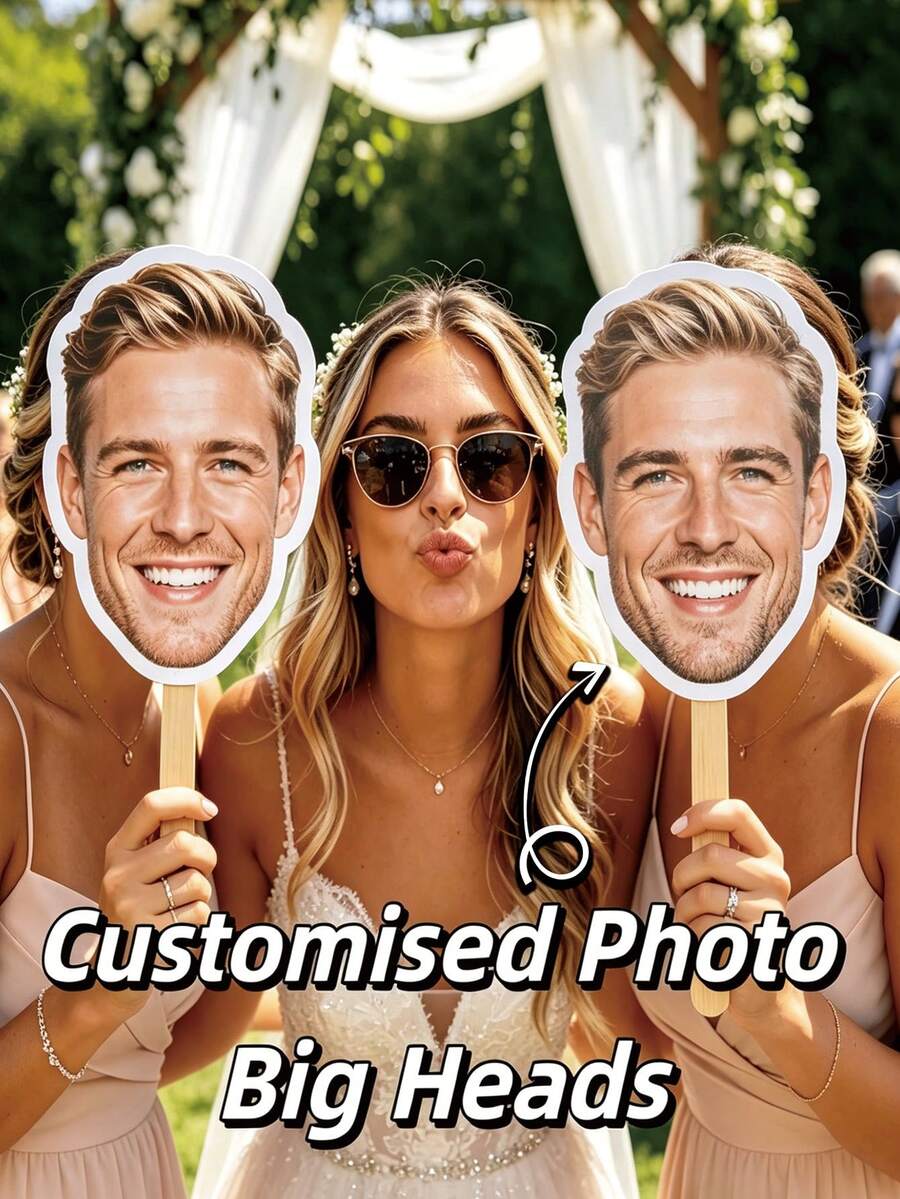 1/10/30/50pcs Personalized Big Head Cardboard Cutouts - Custom Face Handheld Props, Personalized Fans - Fun Wedding / Birthday Party Photo Props, Bridal Shower / Bachelorette Party / Graduation Season Exclusive Face Handheld Signs, Upload Your Photo To Customize - Face Fan - View 1