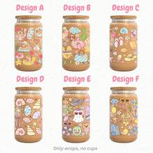 1/2/4pcs Girly Summer Capybara Beach Surf Flamingo Seashell UV Dtf Cup Wrap For 16oz Glass Can Cup, Pastel Floral Book Lover Uv Dtf Uvdtf Decal Sticker For Water Bottle Tumbler Mug Book Mark Laptop Phone Case, Gift For Girls Friends Teacher Holiday - Doodle - View 3