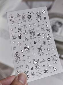 1 Sheet Of Metal Nail Art Luxury Sticker, Hand Account Silver, Hot Girl Nail Charm Sticker, Love, Sweet And Cool, Blackberry Nail Art Accessory DIY Nail Stickers - Multicolor - View 3