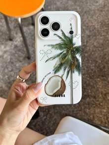 PJDNX 1個夏季熱帶風白色背景椰子與棕櫚樹印花手機殼，椰子、海洋、圓點、海報度假風，亮面薄膜硬殼，精準鏡頭與耳機孔開孔，全包覆，超輕量裸手感，Phone 17 Pro Max 手機殼，相容於 Phone 16 Pro Max、15 Pro Max、14 Pro Max 高端時尚趣味手機殼 - 駝色 - 查看 5