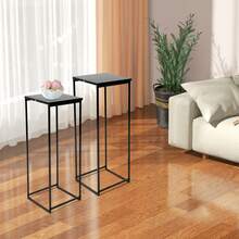 2Pcs Black Metal Plant Stand Set, Waterproof Rustproof Square Display Riser Shelves For Home Wedding Store Decor - Black - View 7