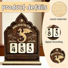 Wooden Book Reading Counter Sign With Dragon Pattern, Home Library Reading Tracker Decor, Book Lover Gift, Suitable For Librarians, Readers, Teachers, Bookshelf Decor Wall Art - Reading Counter - View 4